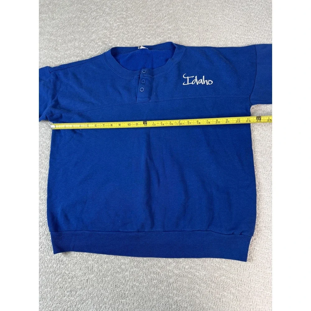 Vintage Velva Sheen Idaho Sweater Mens XL Blue Pullover Crewneck Embroidered 90s